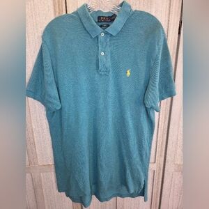 Polo Ralph Lauren Mens Classic Fit Polo Shirt Size L Teal/Yellow Pony Logo
